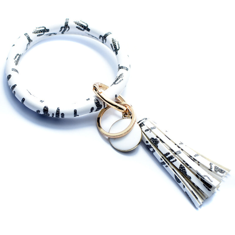 Wholesale Tie-dyed Bee Chrysanthemum Flag Simple Pu Leather Bracelet Keychain