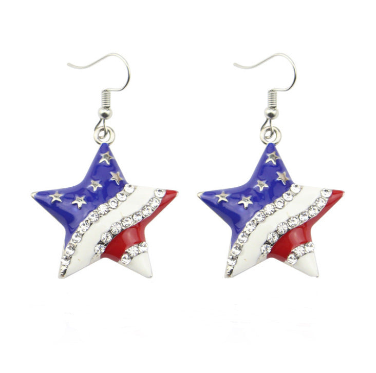 Wholesale  Independence Day Five-pointed Star Diamond Alloy Earrings