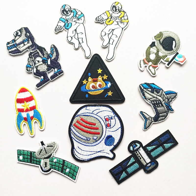 Wholesale Cartoon Robot Dog Astronaut Satellite Embroidered Patches Decorative Clothing Accessory DIY Craft Supply For Resale