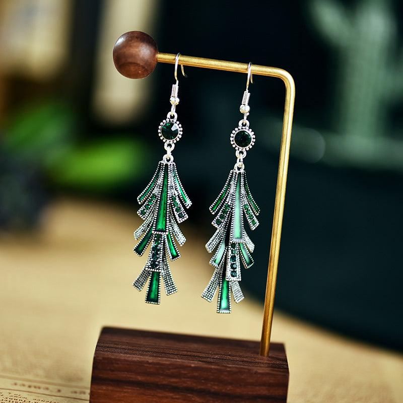 Wholesale Chinese Style Long Alloy Tassel Oil Drop Cold Style Retro Earrings