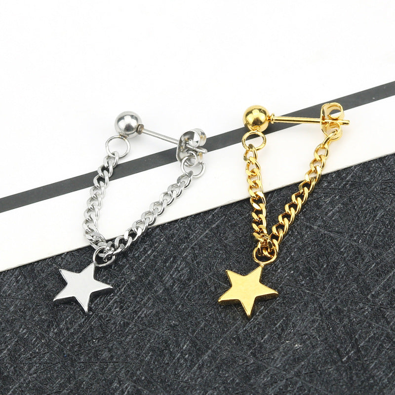 Wholesale 6pcs five-pointed star simple fashion titanium steel tassel long pendant earrings