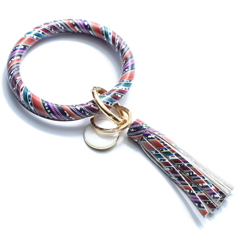 Wholesale Tie-dyed Bee Chrysanthemum Flag Simple Pu Leather Bracelet Keychain