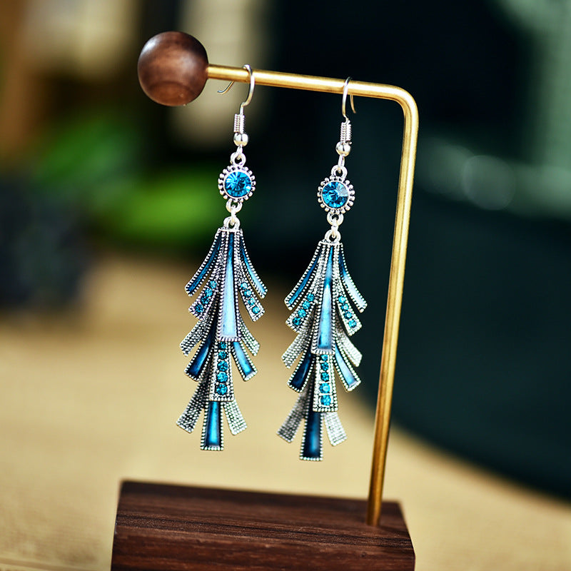 Wholesale Chinese Style Long Alloy Tassel Oil Drop Cold Style Retro Earrings