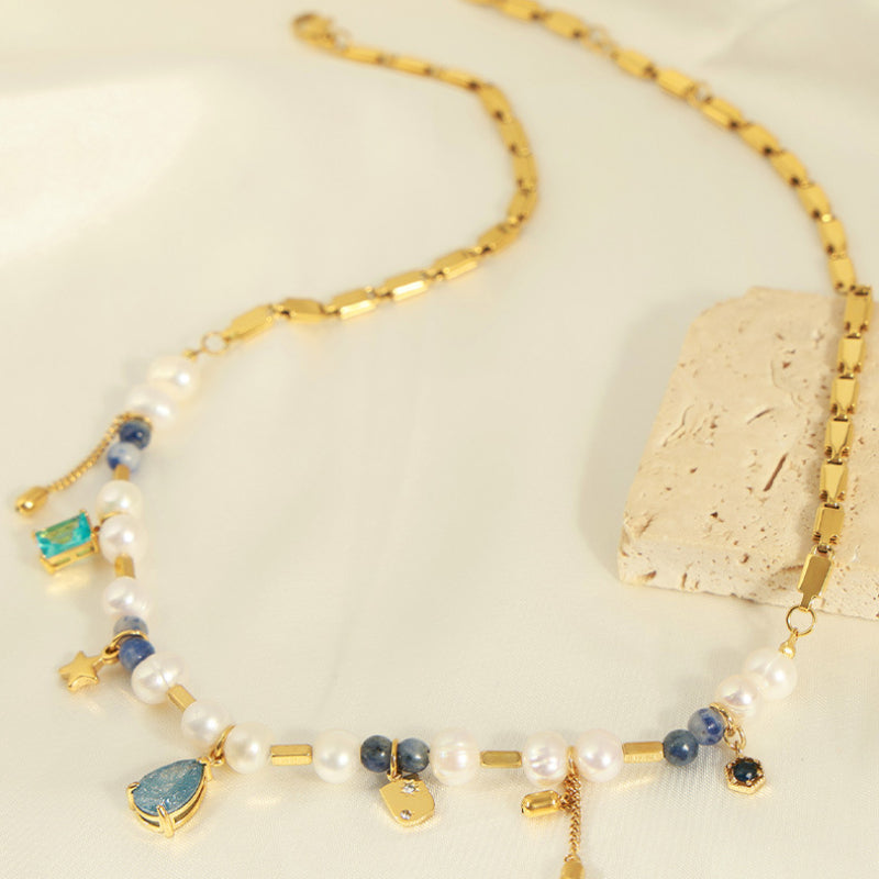 卸売ヴィンテージ天然石手作りビーズチタン鋼ネックレス