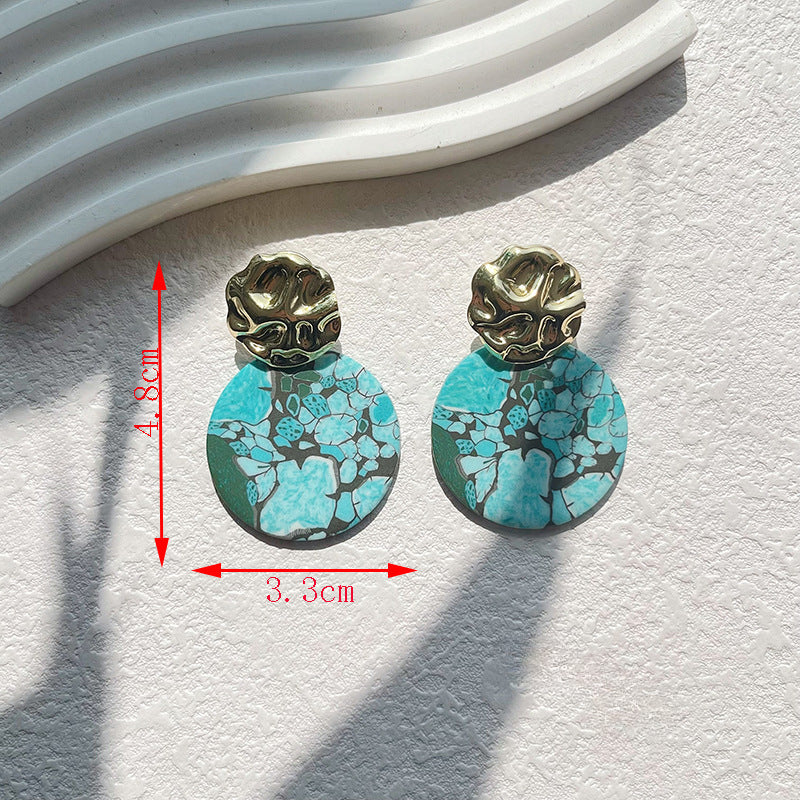 Wholesale Turquoise Geometric Metal Spliced Polymer Clay Earrings