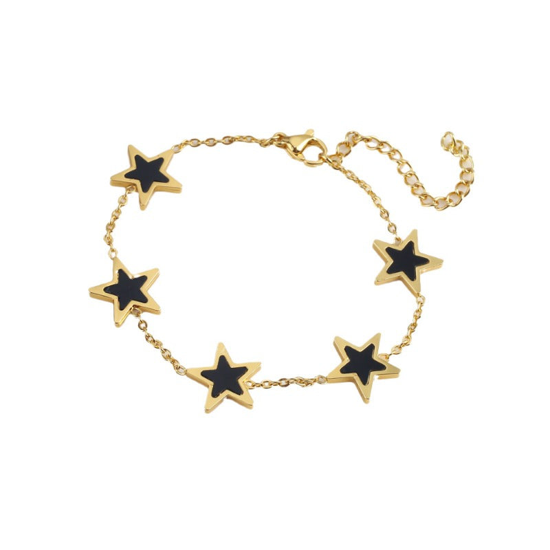 Wholesale Pentagram Shell Acrylic Stainless Steel Asymmetric Creative Bracelet Necklace Set