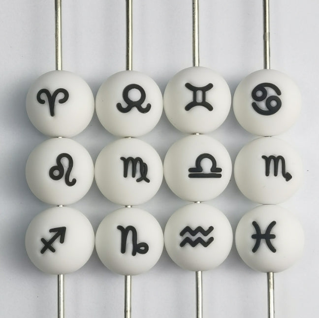 Wholesale 10pcs creative colorful 12 constellation pattern 3D rubber beads