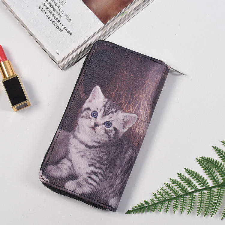 Wholesale Long Zipper Cute Cat Girls Wallet