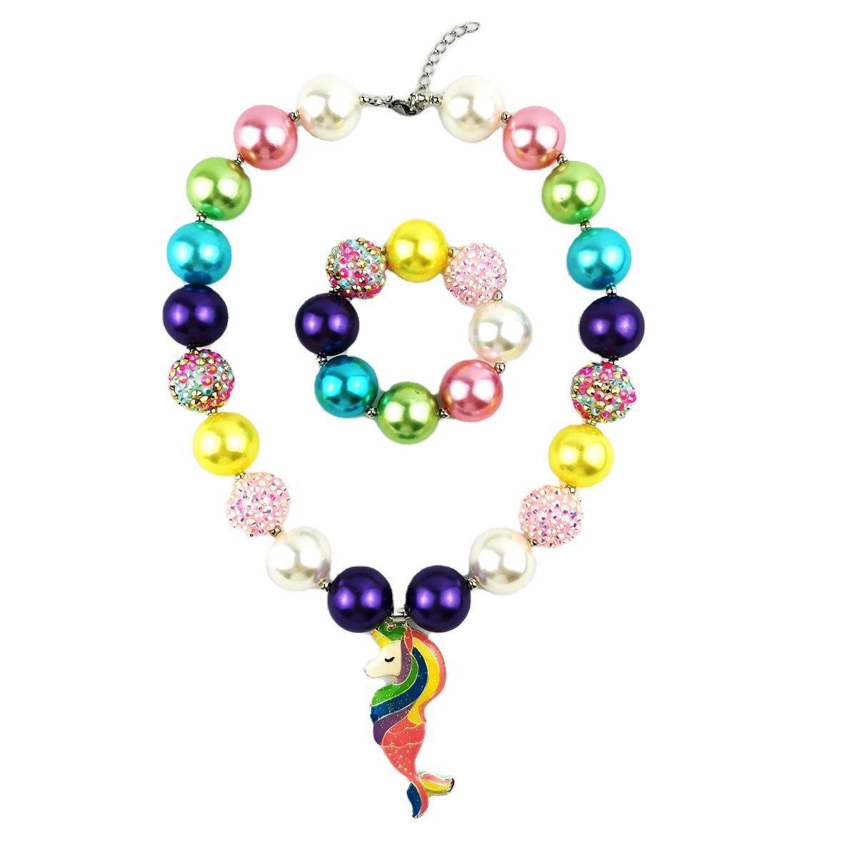 Wholesale Mermaid Pearl Unicorn Kids Alloy Acrylic Necklaces