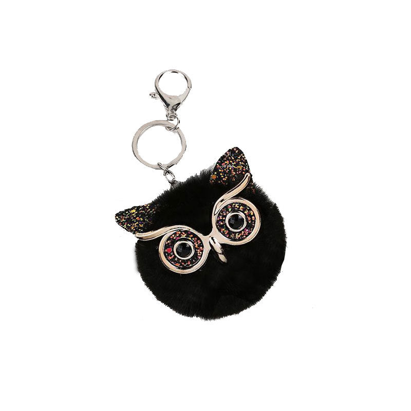 Wholesale Gold Powder Sequin Owl Imitation Otter Rabbit Fur Ball Keychain