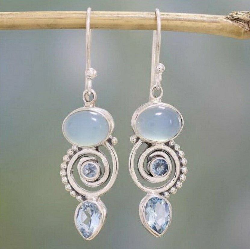 Wholesale Set with Sea Blue Topaz Rotating Water Drop Pear Shaped Earrings