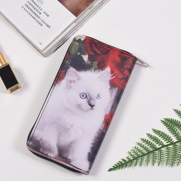 Wholesale Long Zipper Cute Cat Girls Wallet