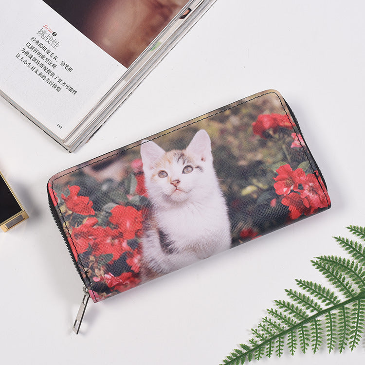 Wholesale Long Zipper Cute Cat Girls Wallet