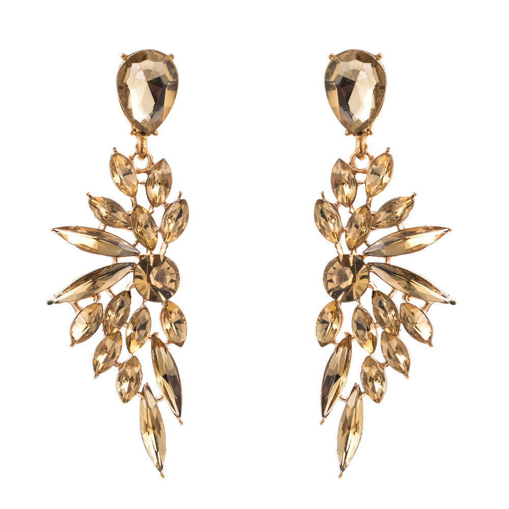 Wholesale Stylish Black Alloy Long Wing Rhinestone Drop Earrings For Evening Party Wear Boutique Resale