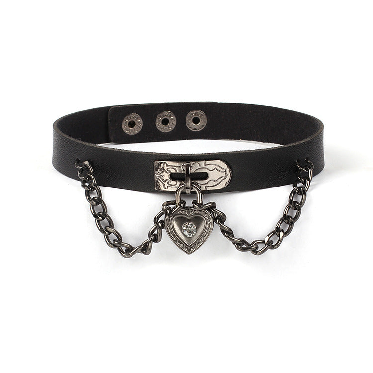 Wholesale Black Punk Choke Geometric Heart Leather Collar