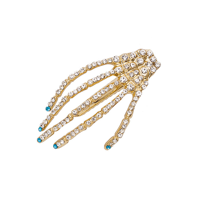 Wholesale Dark Ghost Claw Skeleton Hand Diamond Exaggerated Metal Halloween Duckbill Hair Clips