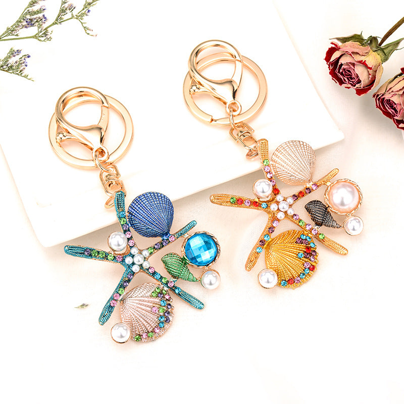 Wholesale Seashell Sea Wind Starfish Pendant Alloy Keychains
