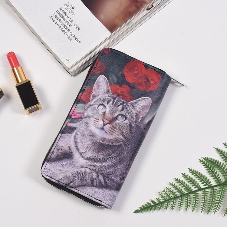Wholesale Long Zipper Cute Cat Girls Wallet