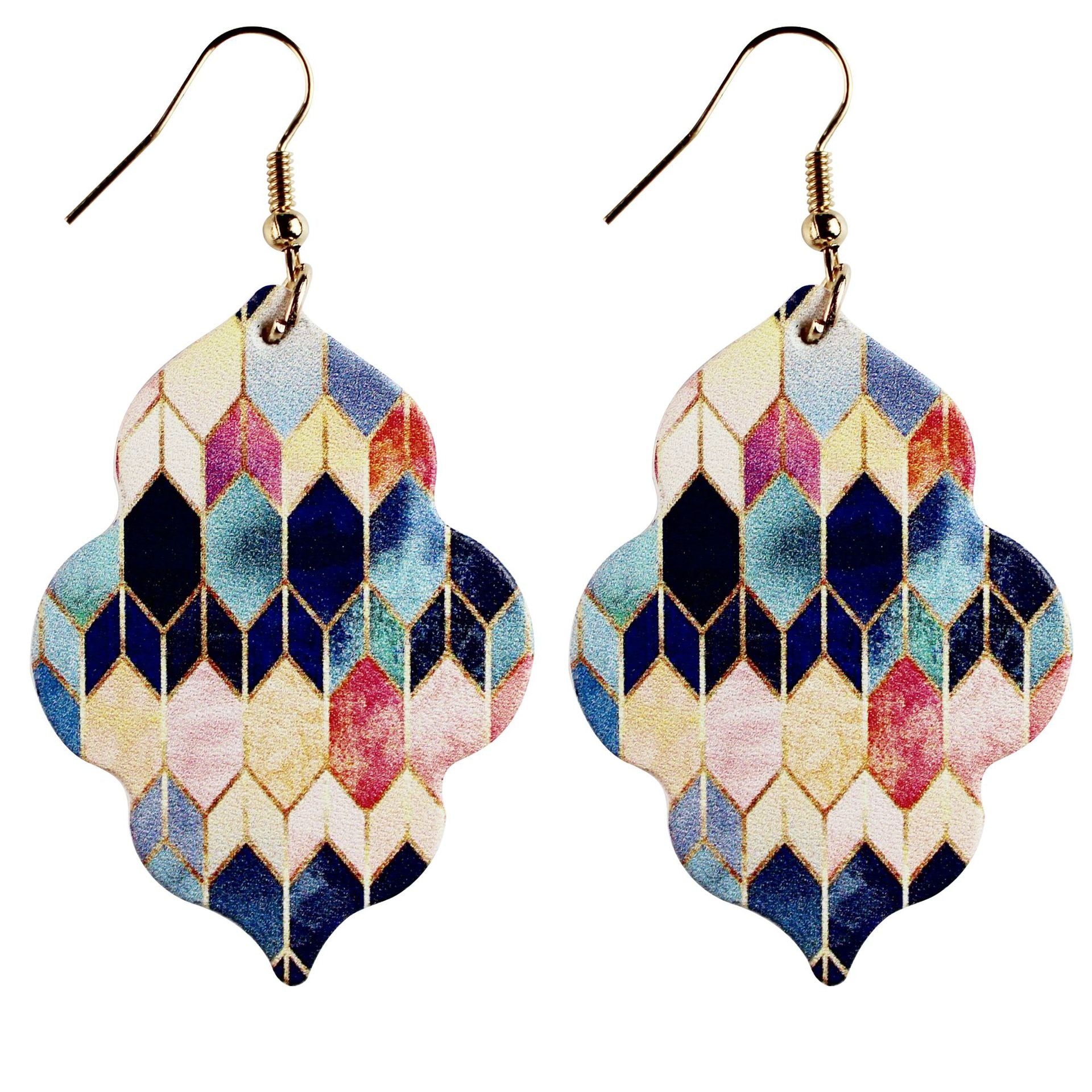 Wholesale Baroque Style Double Sided Printed Leather Flower Earrings