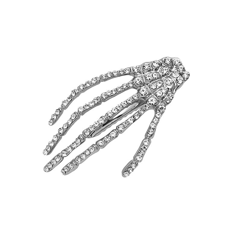 Wholesale Dark Ghost Claw Skeleton Hand Diamond Exaggerated Metal Halloween Duckbill Hair Clips
