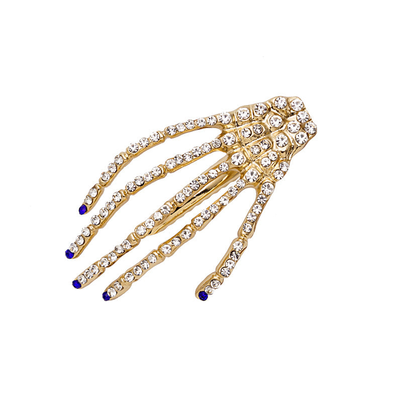 Wholesale Dark Ghost Claw Skeleton Hand Diamond Exaggerated Metal Halloween Duckbill Hair Clips
