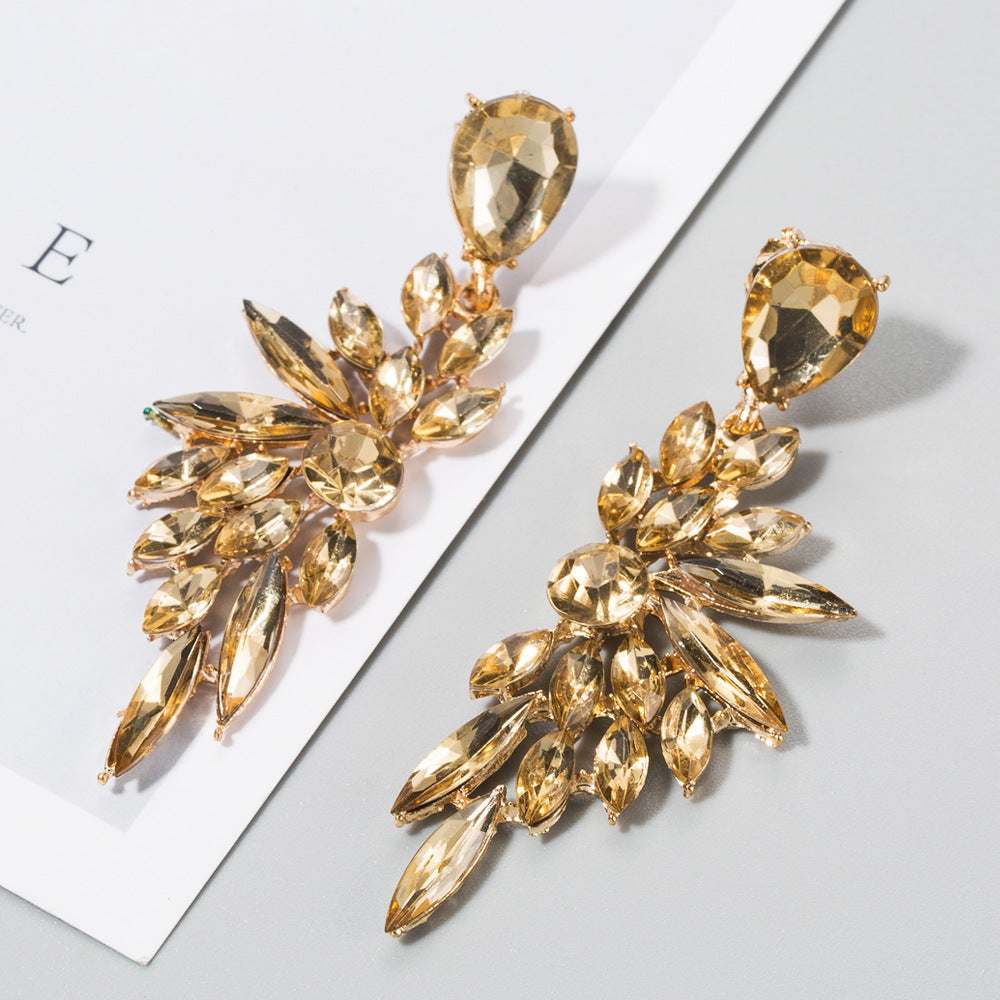 Wholesale Stylish Black Alloy Long Wing Rhinestone Drop Earrings For Evening Party Wear Boutique Resale