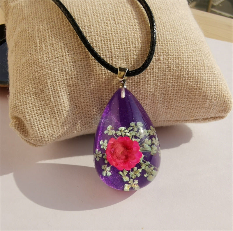 Wholesale 6pcs Handmade Glue Drop Real Flower Dried Flower Necklace