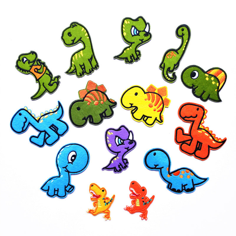 Wholesale Cloth Dinosaur Embroidery Patches 14 Piece Set Cute Cartoon Badges DIY Clothing Repair Schoolbag Decor Craft Supply Gift