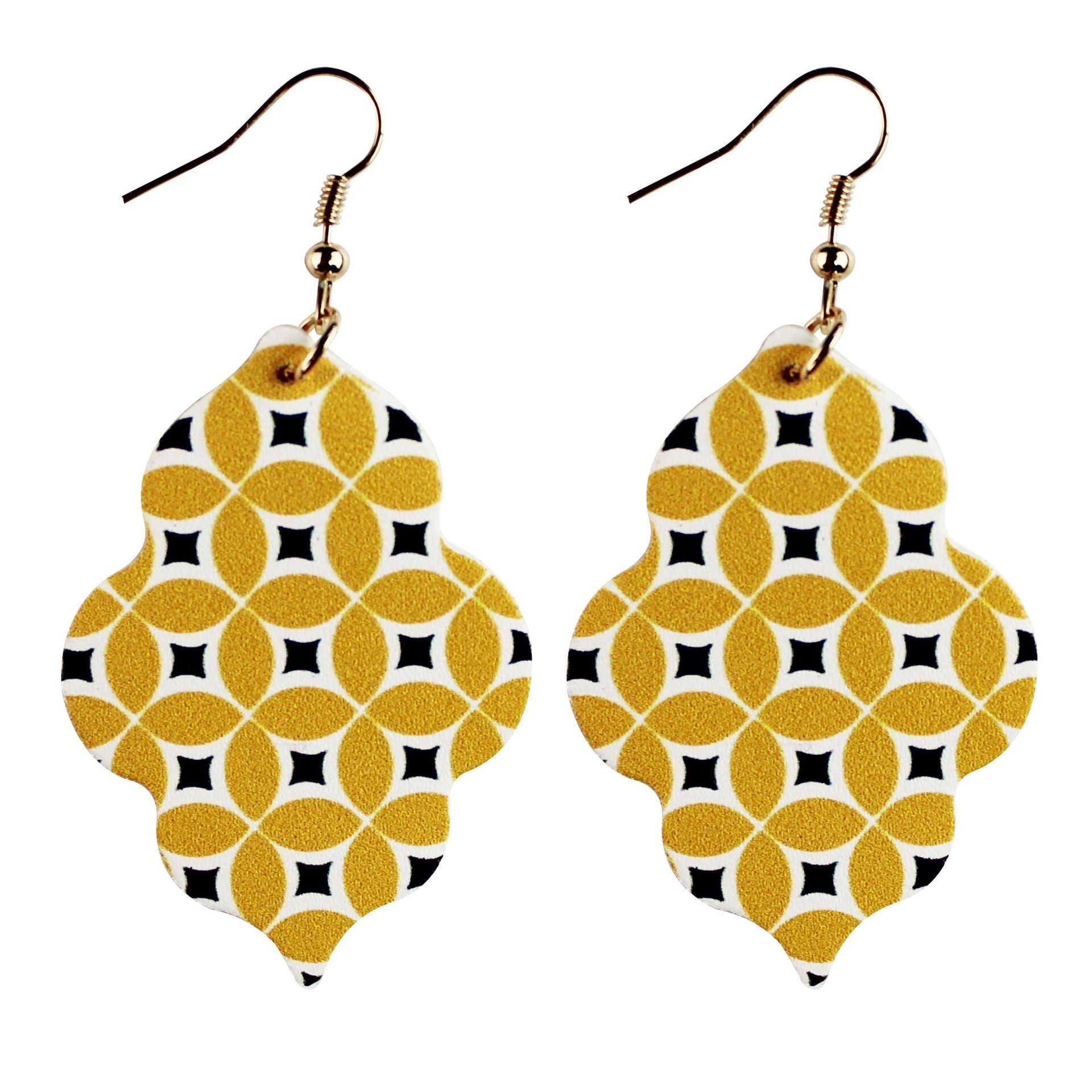 Wholesale Baroque Style Double Sided Printed Leather Flower Earrings