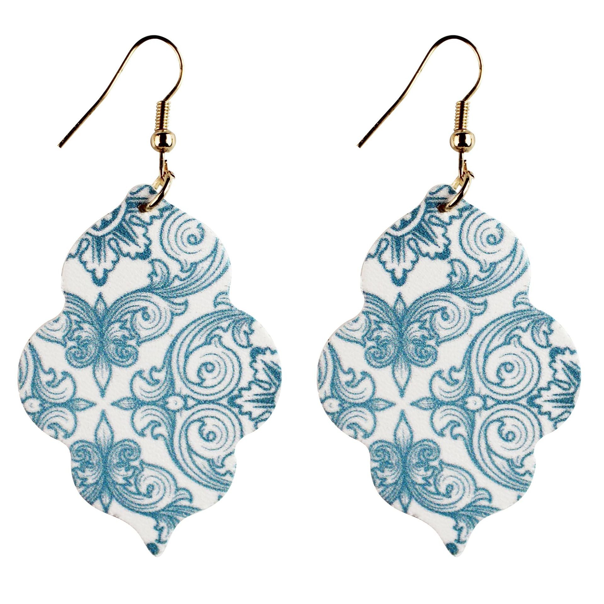 Wholesale Baroque Style Double Sided Printed Leather Flower Earrings