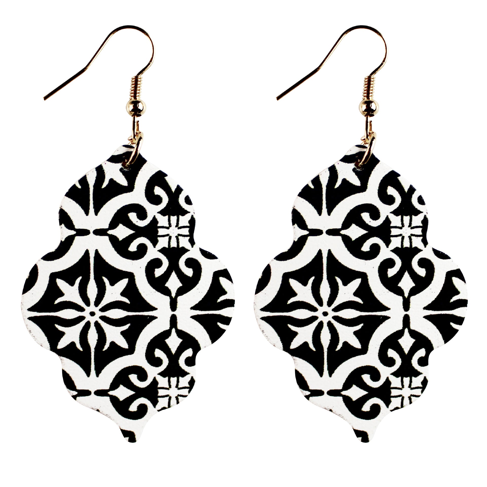 Wholesale Baroque Style Double Sided Printed Leather Flower Earrings