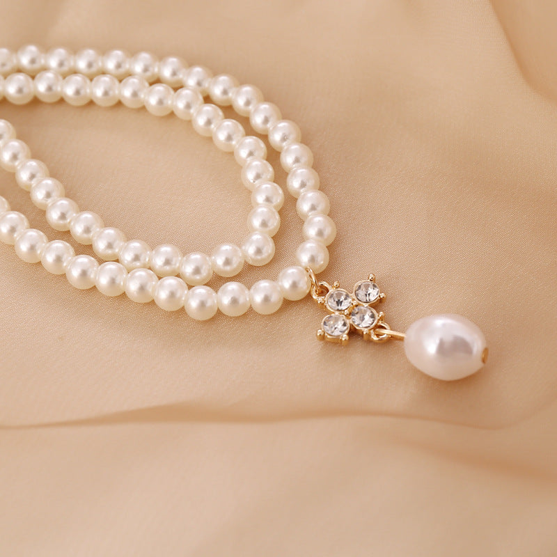 Wholesale Rhinestone Pearl Necklace Clavicle Chain