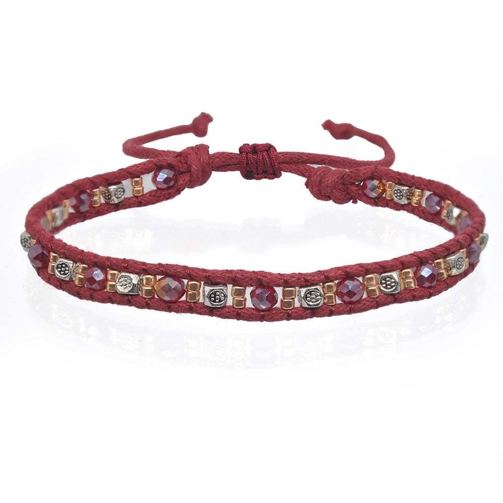 Wholesale Bohemian Colorful Rice Beads Double Strand Woven Rope Stretch Bracelet