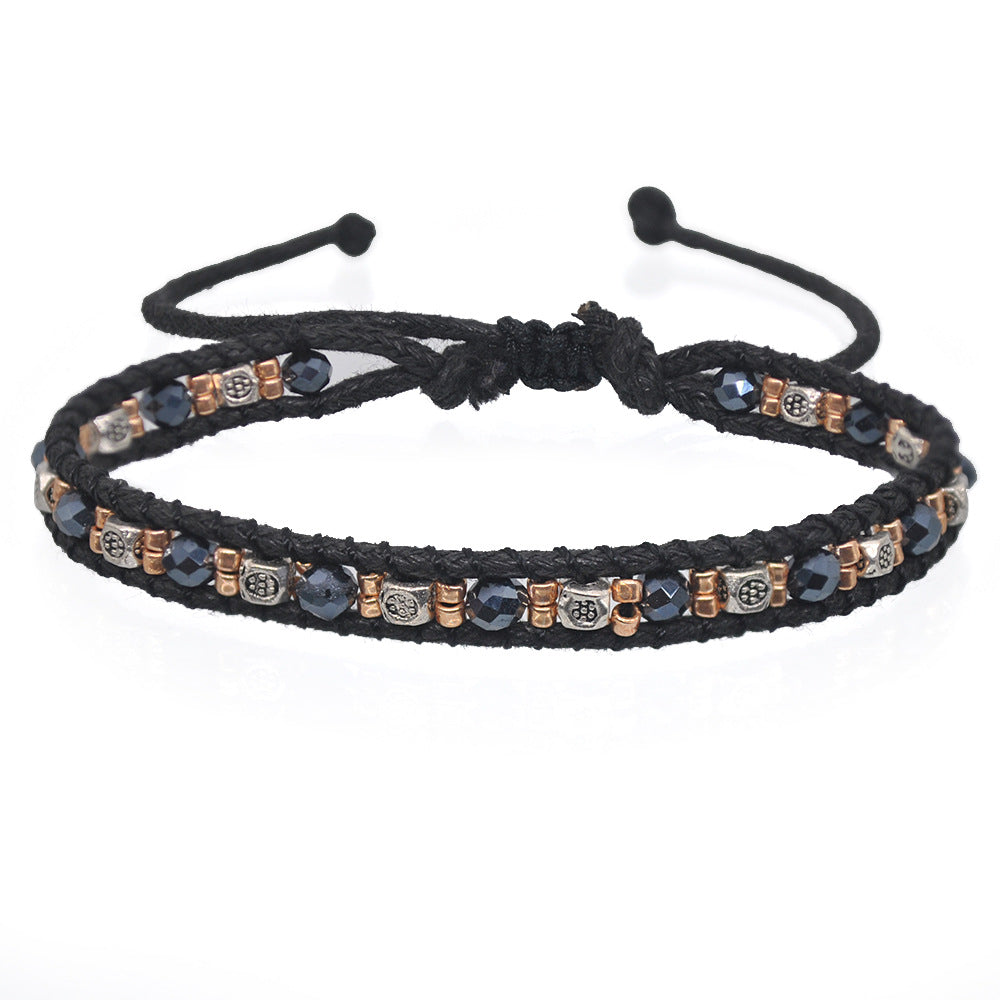 Wholesale Bohemian Colorful Rice Beads Double Strand Woven Rope Stretch Bracelet