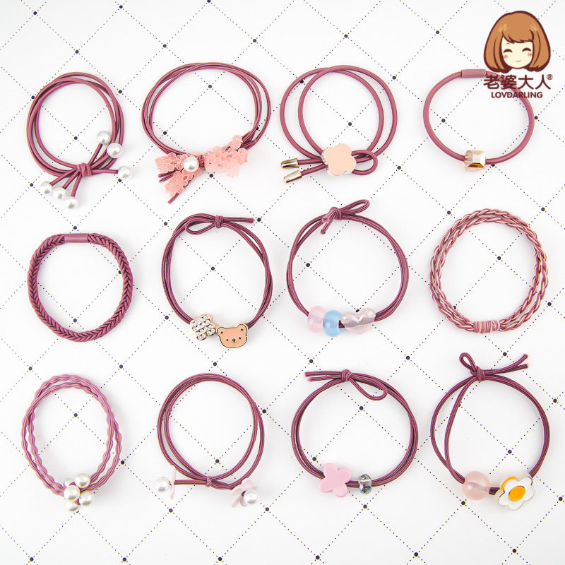 Wholesale Canned high elastic net red Pearl crystal beads hair accessories headdress set