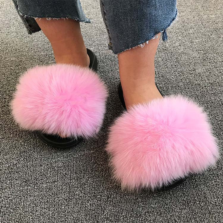 Wholesale fox fur slippers women's outdoor slippers home fur fur slippers