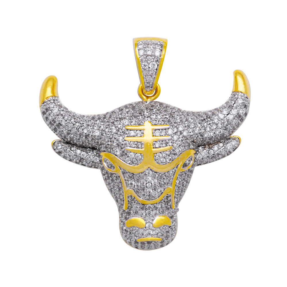 Wholesale Micropaved Zirconia Bull Head Men's Necklace Sweater Chain