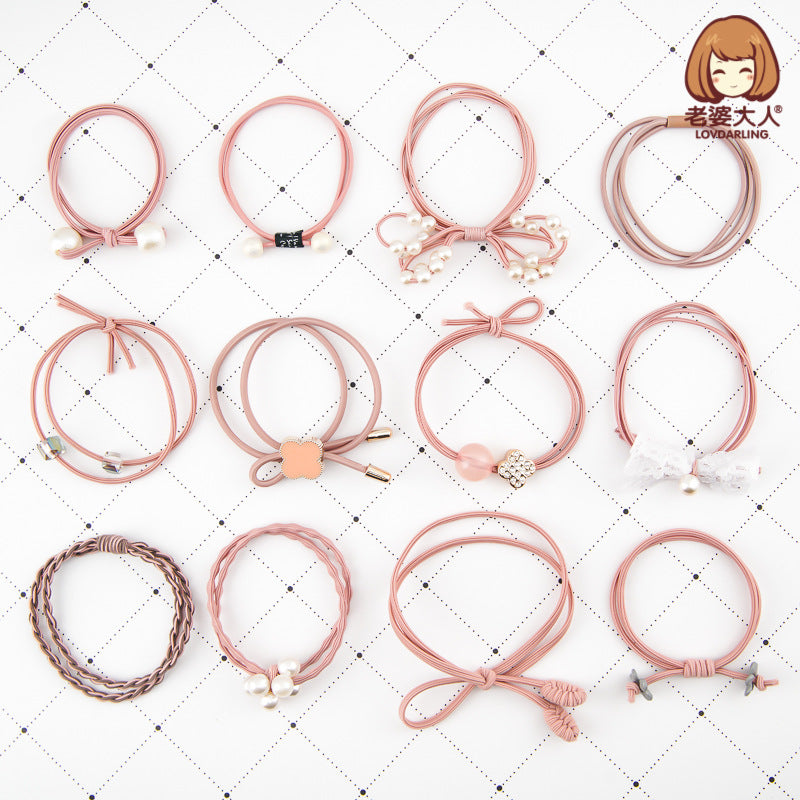 Wholesale Canned high elastic net red Pearl crystal beads hair accessories headdress set