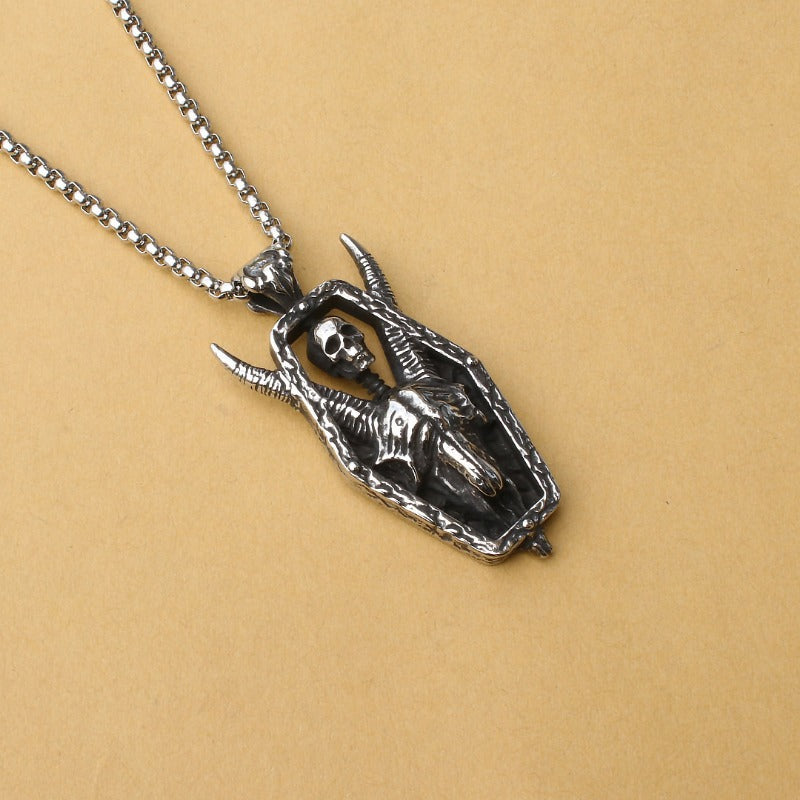 Wholesale Gothic Stainless Steel Sheep Head Skull Titanium Steel Necklace