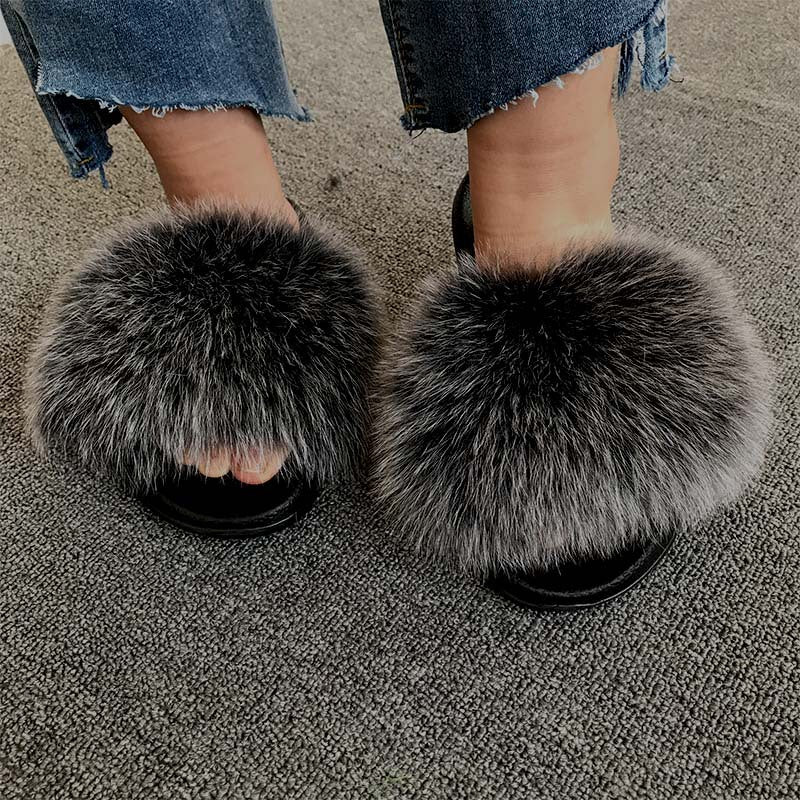 Wholesale fox fur slippers women's outdoor slippers home fur fur slippers