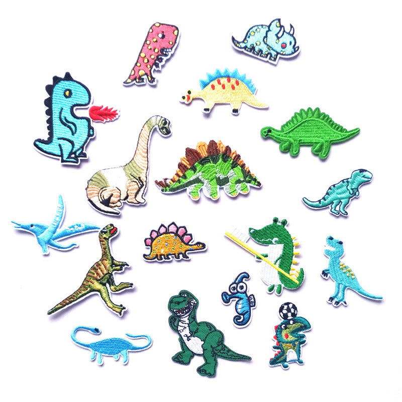 Wholesale Dinosaur Cartoon Iron On Embroidered Patches Set Of 17 Fashion Decorative Accessory For Cloth Shoes Gift Resale