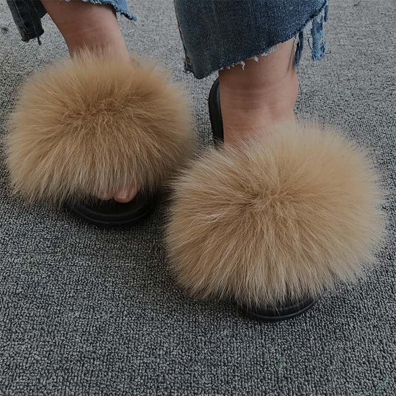 Wholesale fox fur slippers women's outdoor slippers home fur fur slippers
