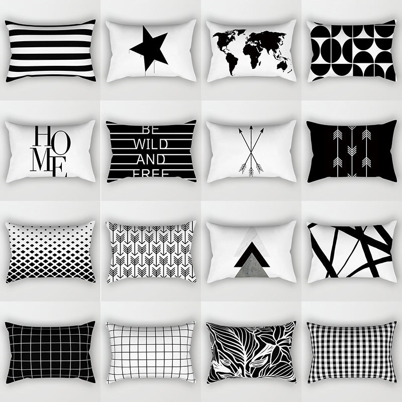 Wholesale Black and White Geometric Strip Shaped Polyester Pillow Covers