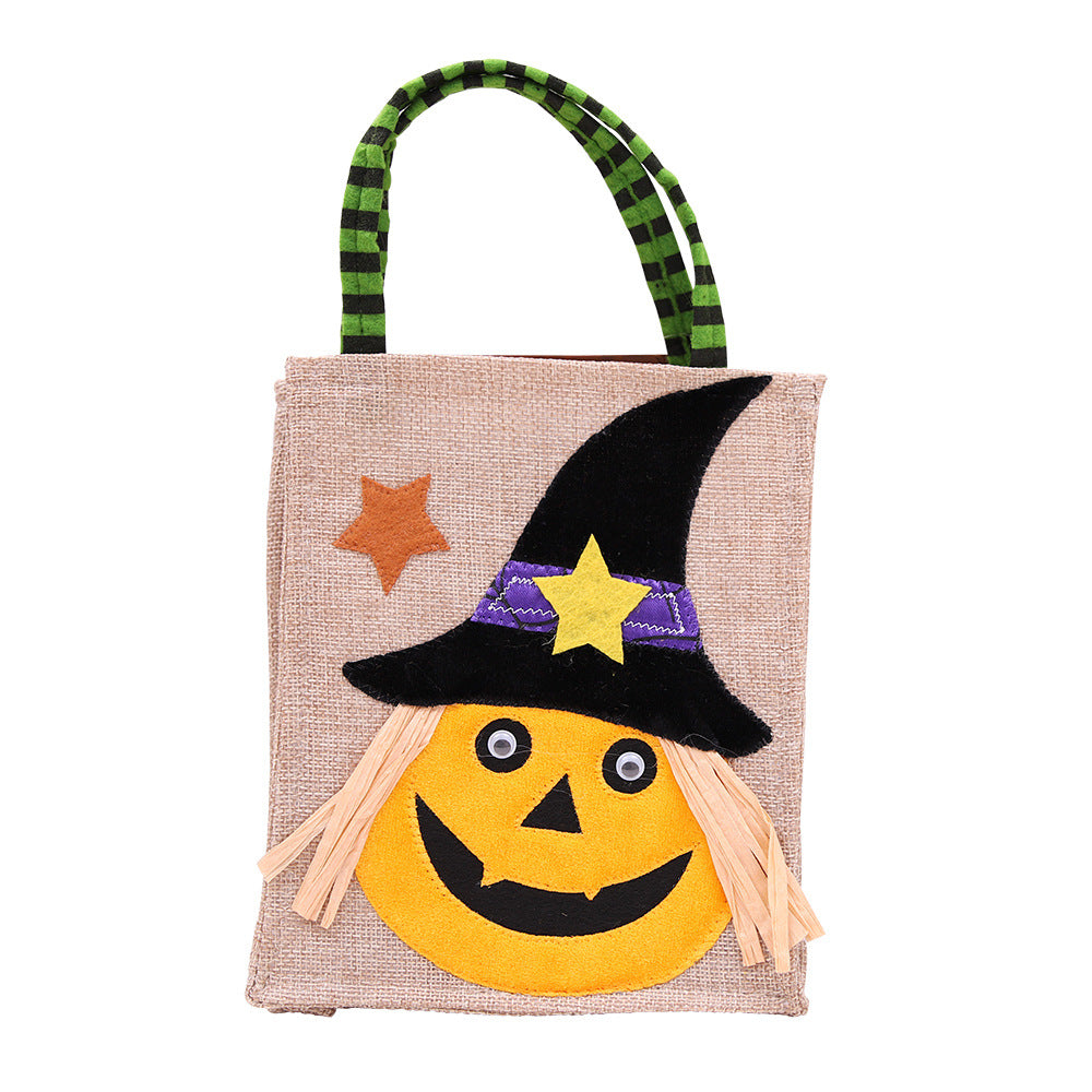 Wholesale Halloween Creative Cartoon Pumpkin Witch Party Linen Candy Gift Shoulder Bag
