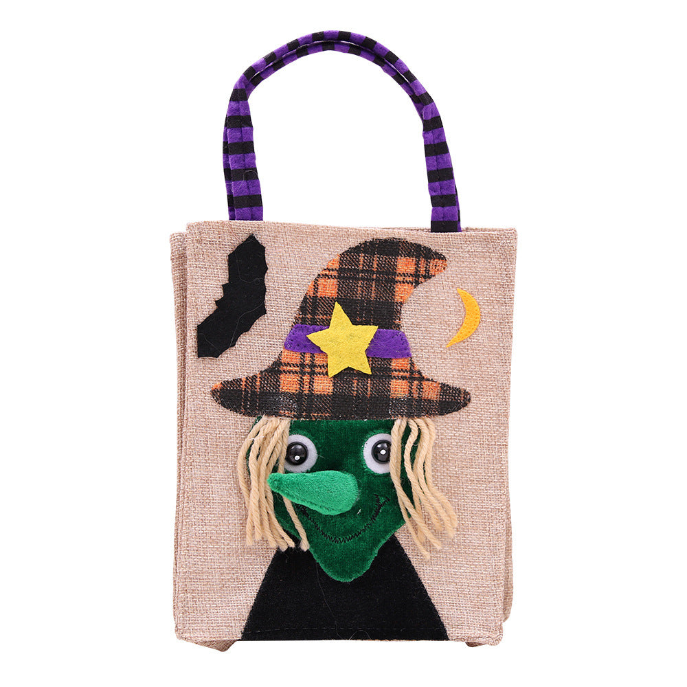 Wholesale Halloween Creative Cartoon Pumpkin Witch Party Linen Candy Gift Shoulder Bag