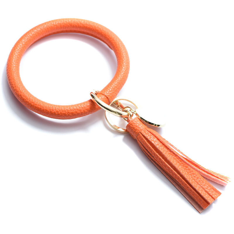 Wholesale Tie-dyed PU Leather Tassel Bracelet Keychain