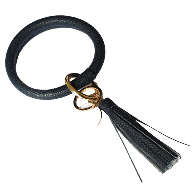Wholesale Tie-dyed PU Leather Tassel Bracelet Keychain