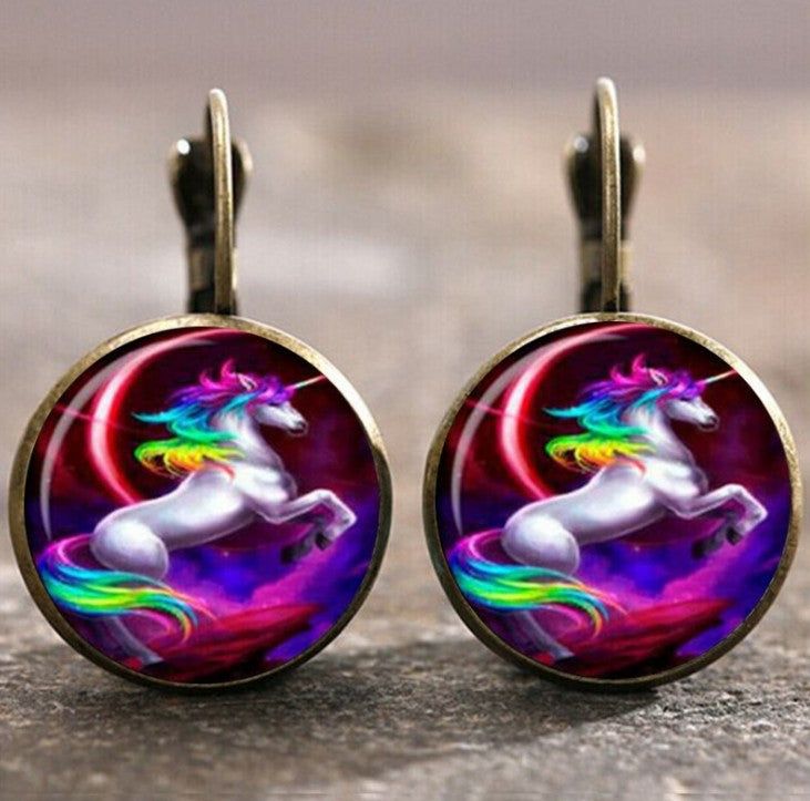 Wholesale Colorful Time Gem Moon Angel Earrings