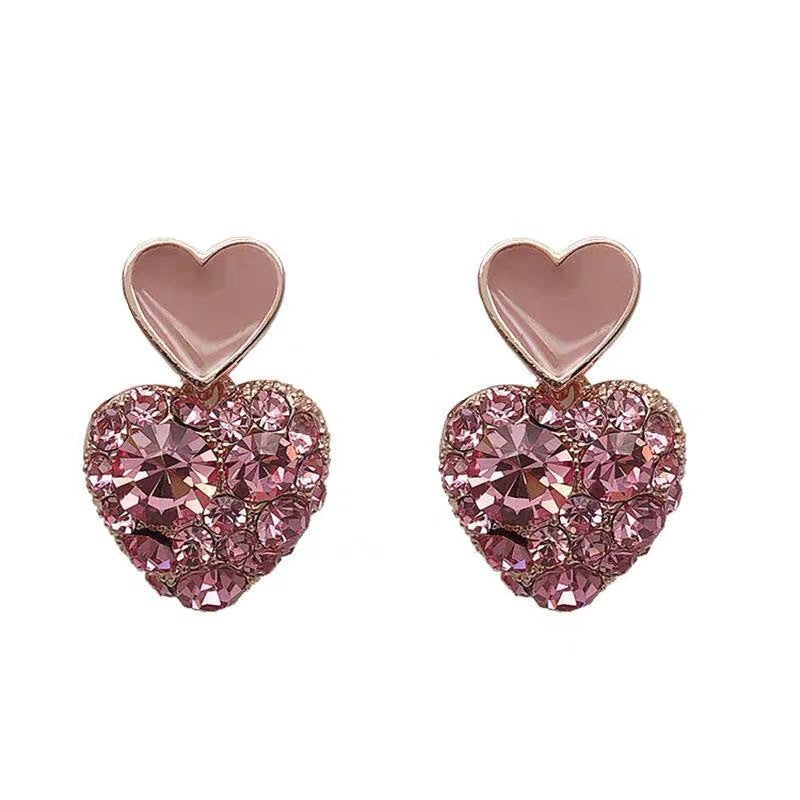 Wholesale 925 Silver Needle Pink Diamond Heart Female Earrings