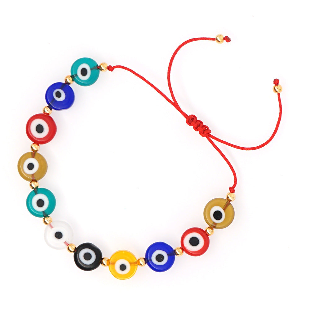 Wholesale Colored Glass Evil Eye Color Preserving Golden Beads Bracelet